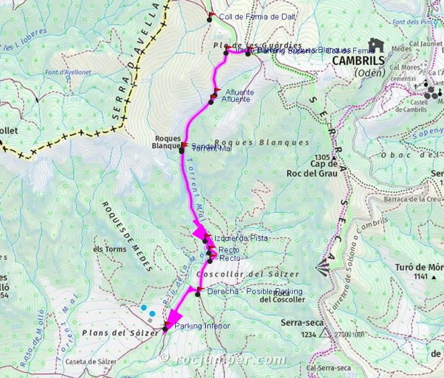 Mapa - Barranc Pla de les Guàrdies - Torrent Mal - Llinars - RocJumper