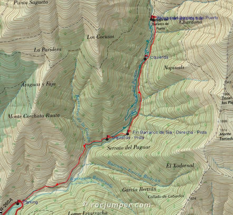 Mapa - Barranco de Sía - Yésero - RocJumper
