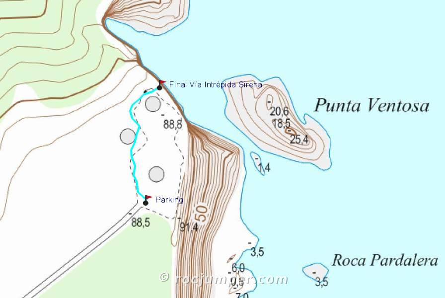 Mapa - Vía Intrépida Sirena - Punta Ventosa - L'Escala - RocJumper