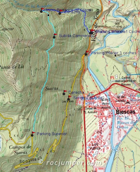 Mapa - Barranco Ollaza - Biescas - RocJumper