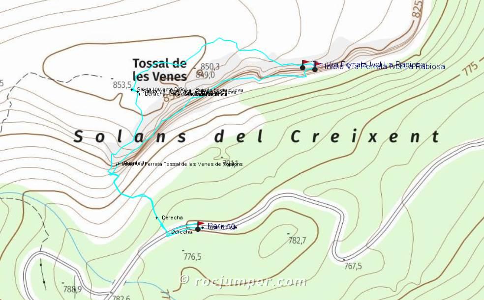 Mapa - Vía Ferrata Ivet La Rabiosa - Rojalons - RocJumper
