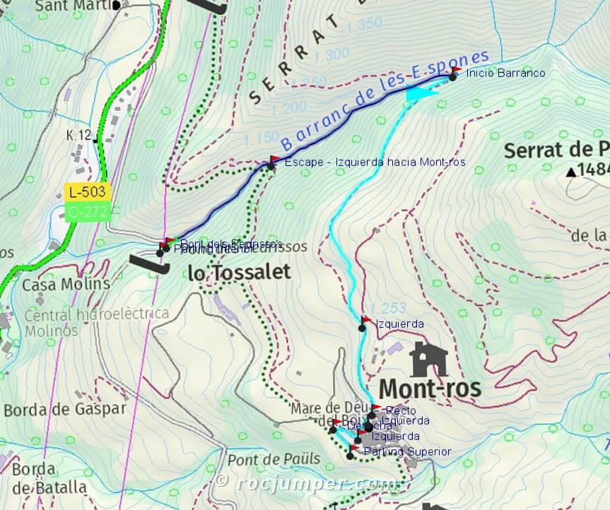 Mapa - Combinación - Barranc de Espones Inferior - Mont-ros - RocJumper